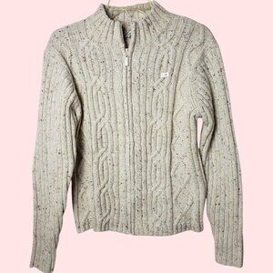 Dressbarn Womens Cable Knit Full-Zip Sweater Oatmeal Large